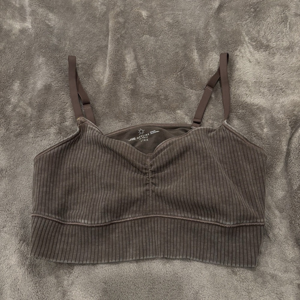 Aerie Offline Recharge Brown Sports Bra Size Large